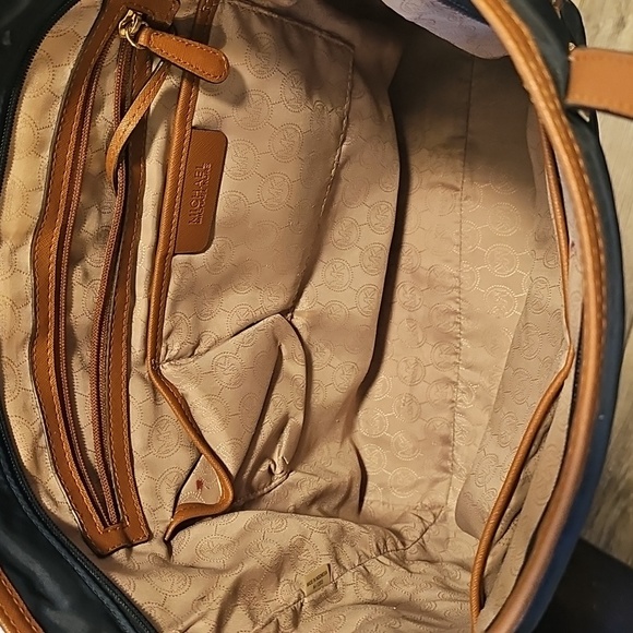 Michael Kors Kempton Blue Nylon Tote Bag with Brown Leather Trim and Gold Trim - Picture 5 of 13